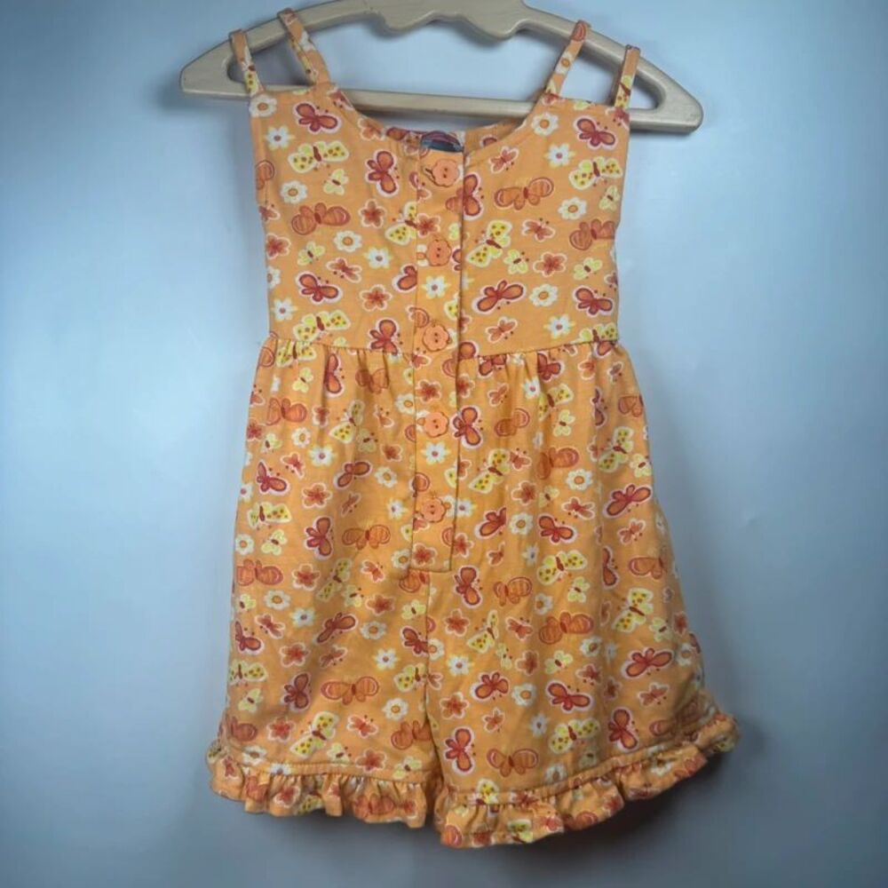 Y2K Little Lindsey Toddler Girls Romper 2T Orange Butterfly Floral Cottagecore